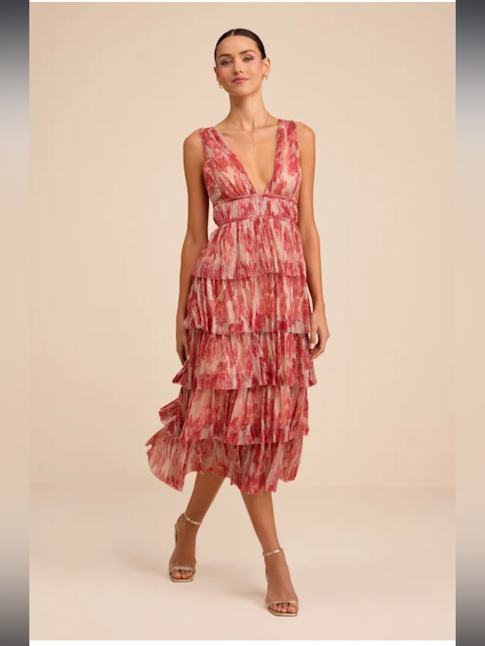 Lulu's Valentia Magenta Plisse Sleeveless Tiered Midi Dress Large broken zipper